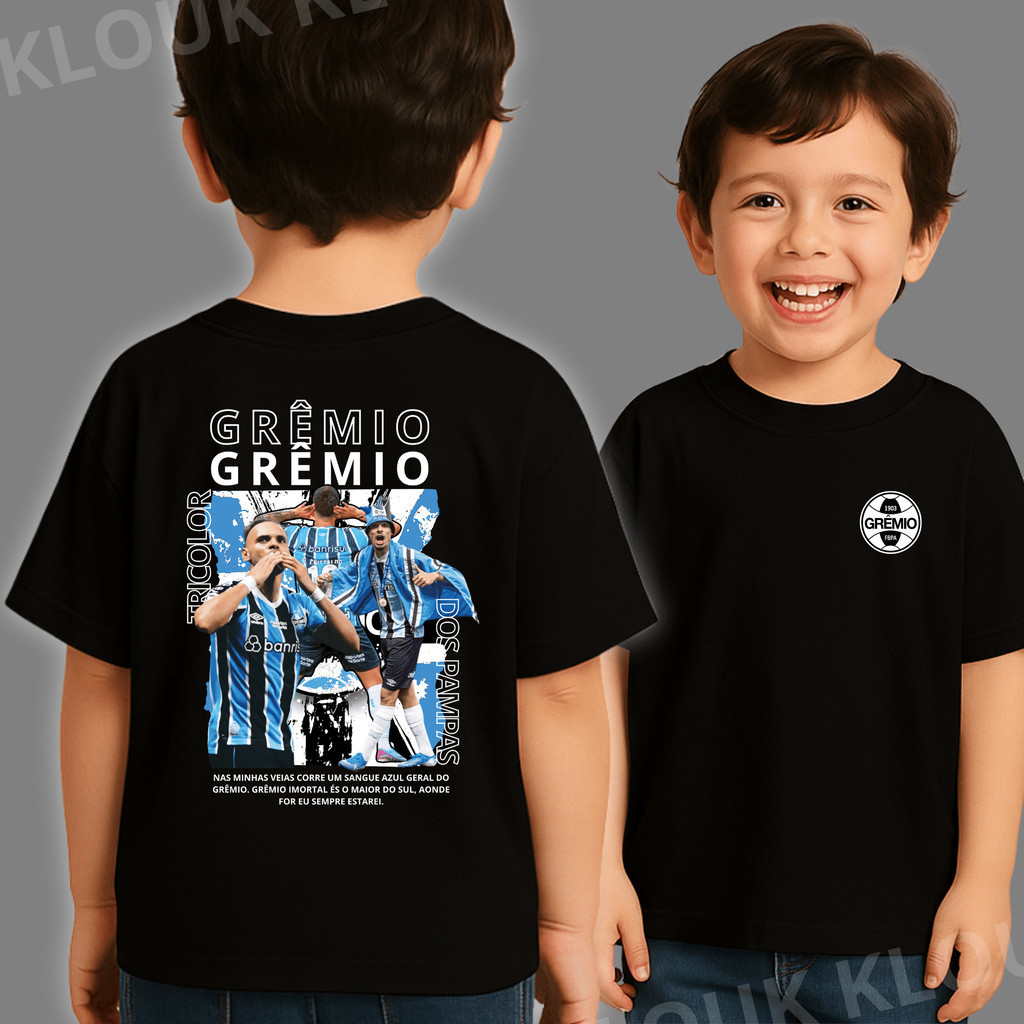 Camiseta Gremio Montagem Futebol Time Fã Adulto e Infantil Time Futebol 100% Algodão