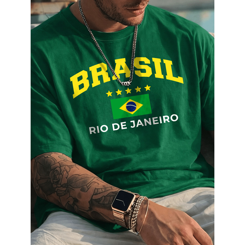 Camisa Camiseta Masculina Copa 2026 Estampada Brasil Rio de Janeiro 100% Algodão