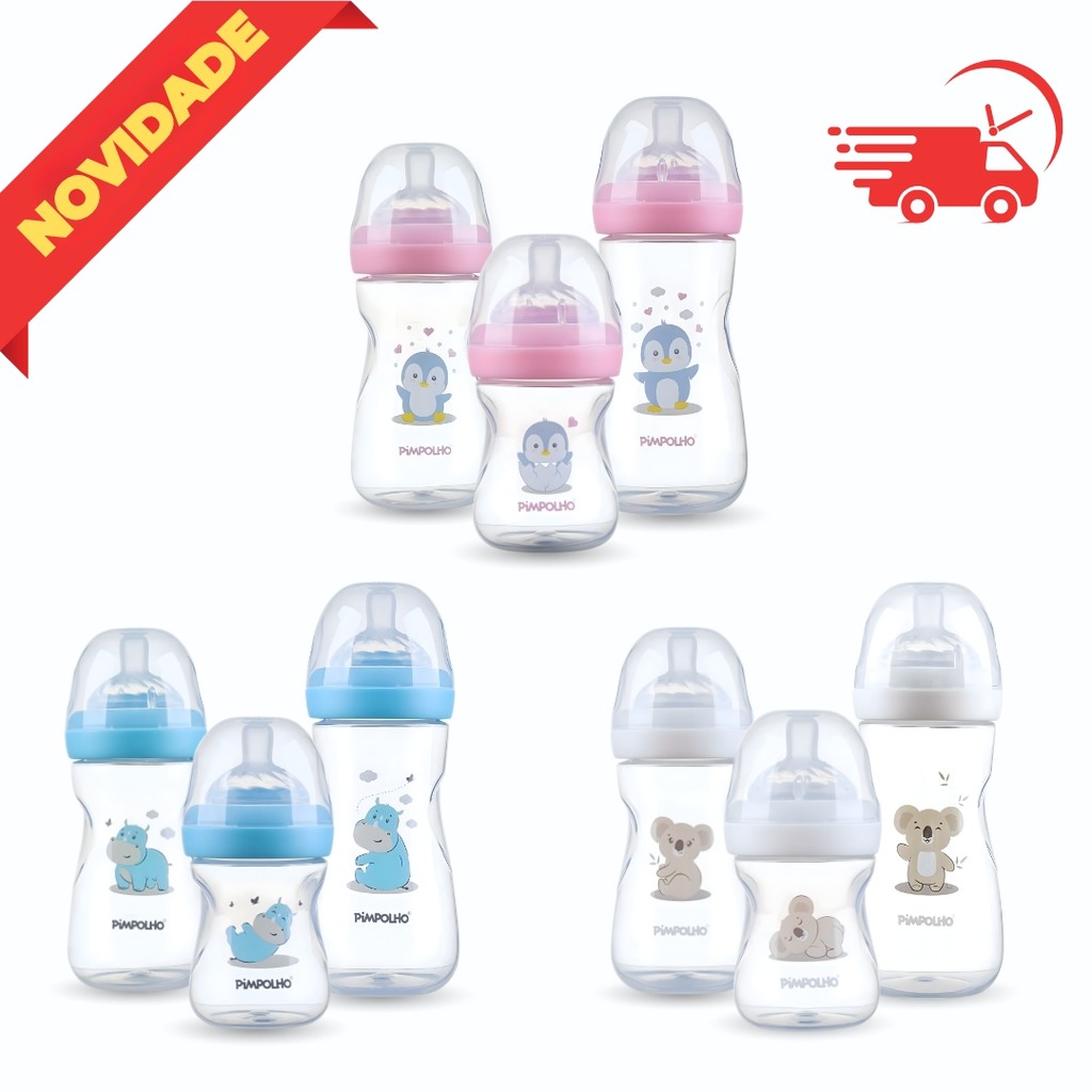 Kit 3 Mamadeiras Serena Pimpolho 150ml, 260ml e 330ml Soft Touch Fluxo Variável BPA Free Laçamento! em Oferta na Shopee