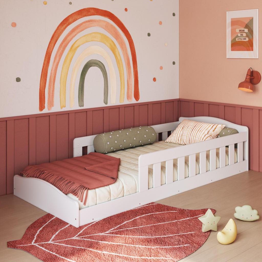 Cama Infantil de Chão Montessoriana de Solteiro Menino Menina com Grade Proteção em Oferta na Shopee