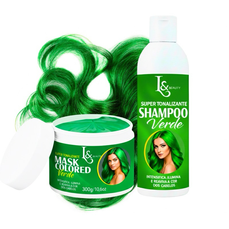 Kit Tonalizante Máscara Verde Colored + Shampoo Verde 300ml L&beauty em Oferta na Shopee