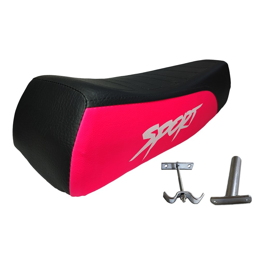 Banco Selim Mobilete Para Bicicleta + Presilha E Canote Cor Preto com Rosa