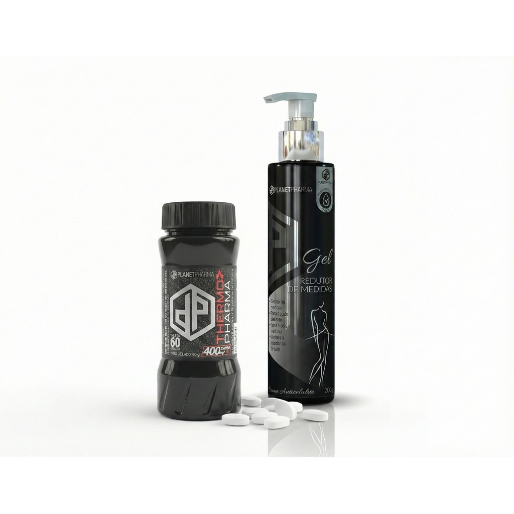 Kit Gel Creme Redutor de Medidas com Nano Q10 + Thermo Pharma 400mg Cafeína 60 Tabs - Planet Pharma