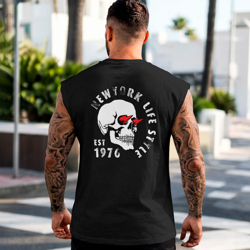 Camiseta Regata Machão Masculina Caveira 1976 Regata Rock Masculina Urbana