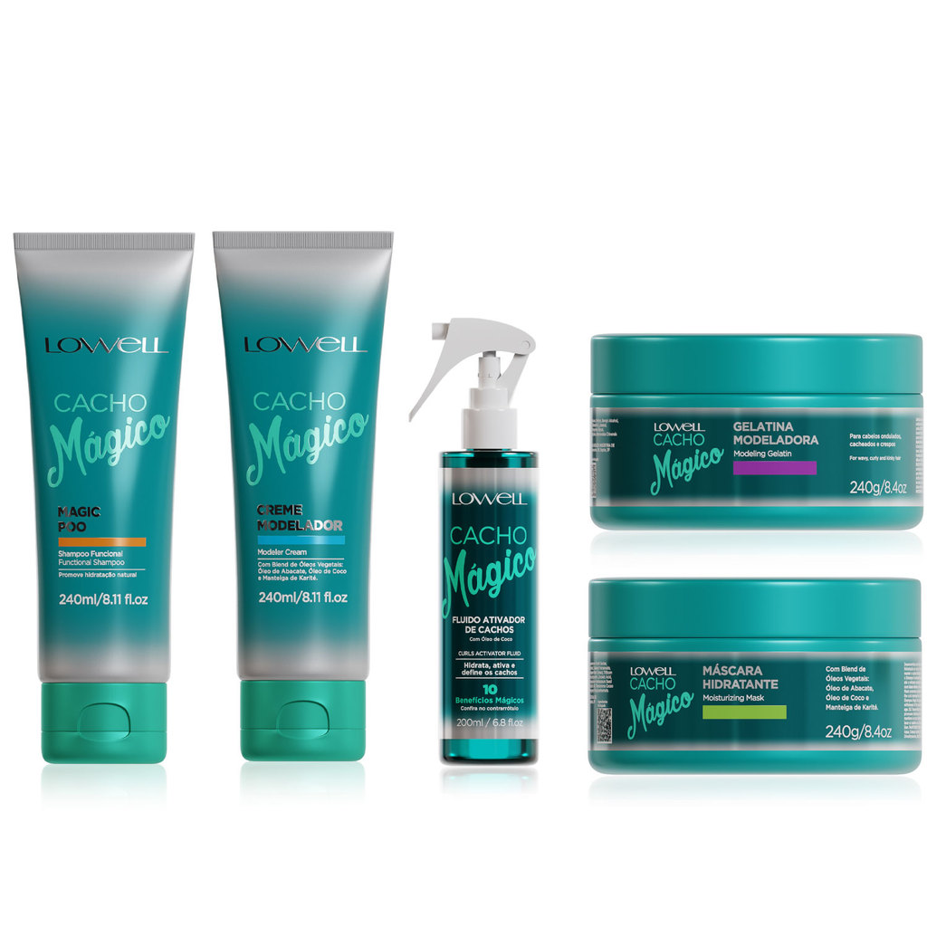 Kit Lowell Cacho Magico Shampoo 240ml Mascara, Creme, Gelatina e Ativador