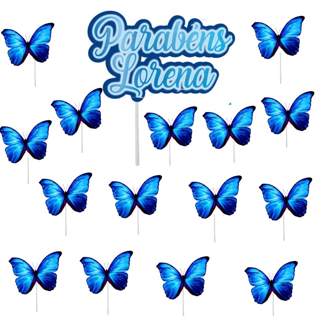 Topo Topper Decoração De Bolo Enfeite Borboletas Azul em Oferta na Shopee