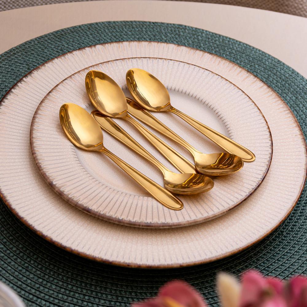 6 Colheres de Sobremesa Gastro Dourado Aço Inox Lyor em Oferta na Shopee