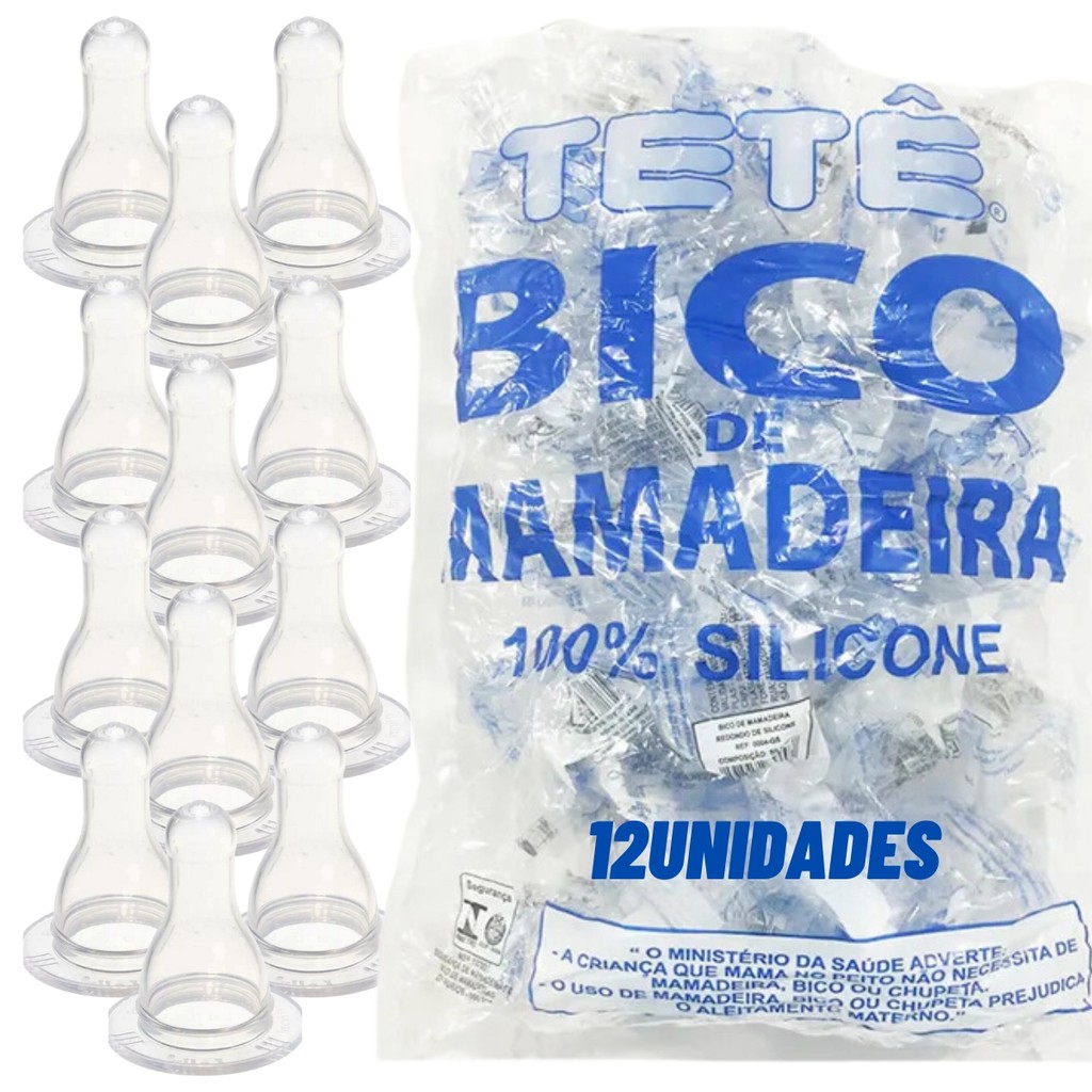 Kit Bico de Mamadeira Redondo Pacote com 12 Unidades 100% Silicone Tetê