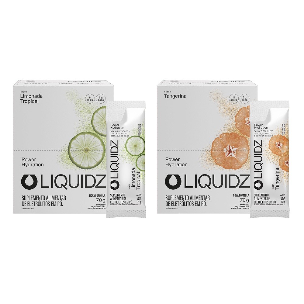 Kit Limonada | Tangerina LIQUIDZ® - Eletrólitos Zero Açúcares - 2 Caixas - 28 sachês