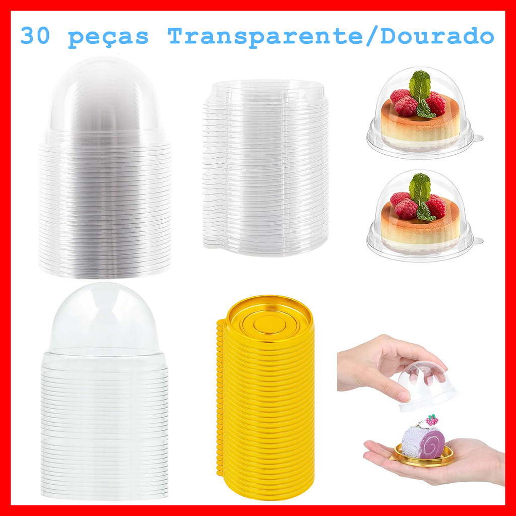 30 Pçs Caixa de Bolo, Porta-Cúpula de Plástico Transparente, Recipiente de Bolo Único, Caixa de Transporte de Bolinho