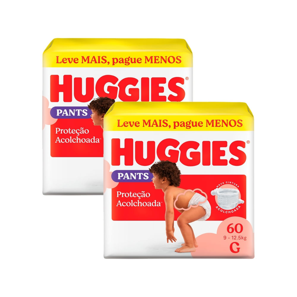 Kit 2 Fralda Huggies Pants Roupinha Proteção Acolchoada Tamanho G 60 Unidades Descartáveis