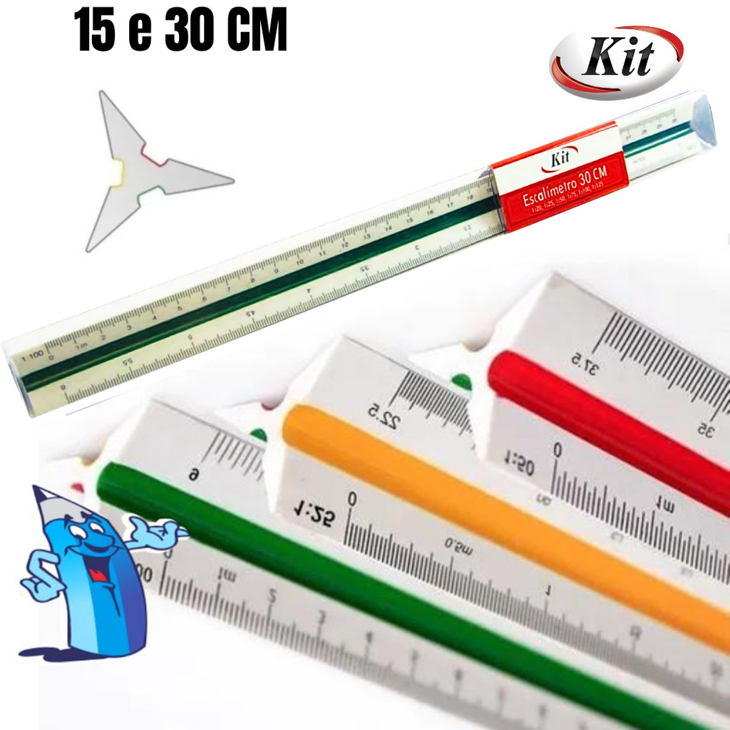 KIT ESCALIMETRO 6 ESCALAS 15-30 CM PLASTICO ESCALA DE REDUÇÃO ARCHITECTE KIT