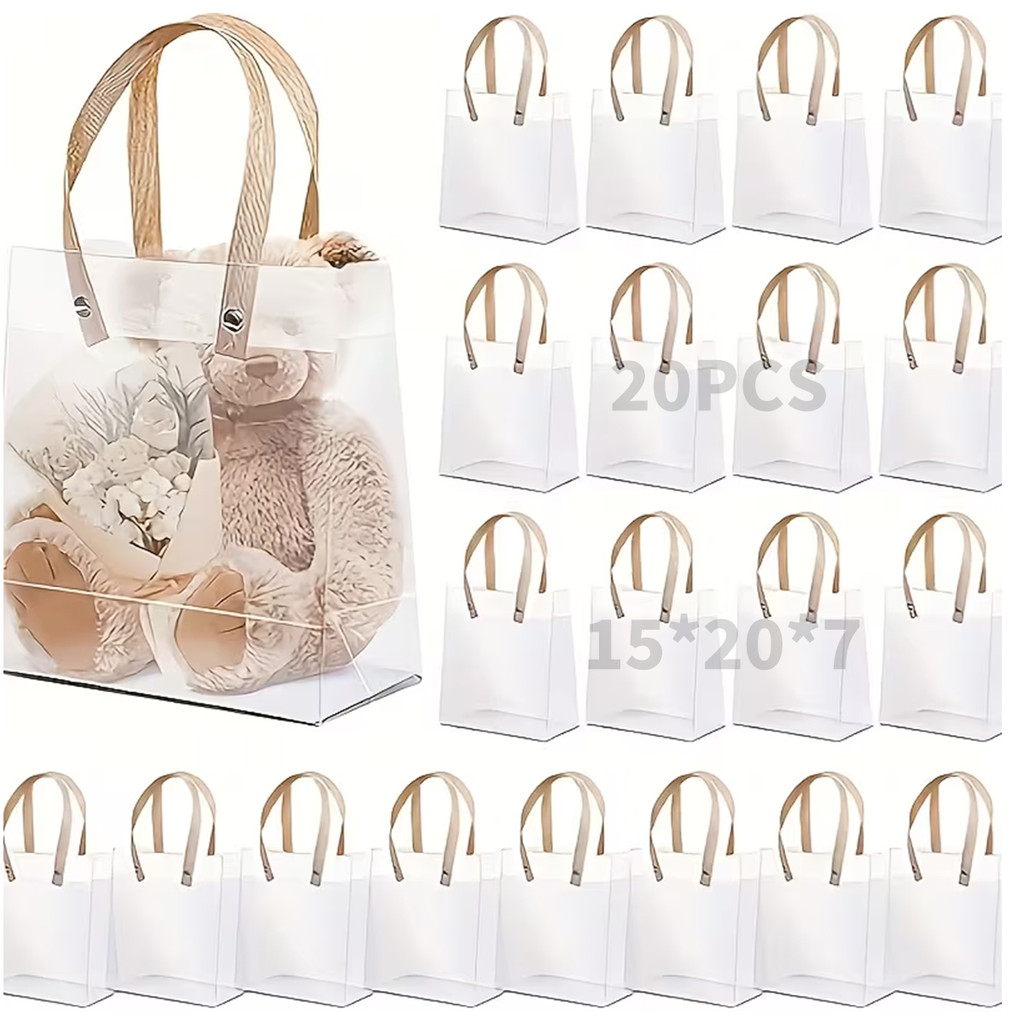 Kit 20 Bolsa Sacola Transparente Fosca C/ Alça 14x16 15x20 20x20 cm Para Presente E Lembrancinha em Oferta na Shopee