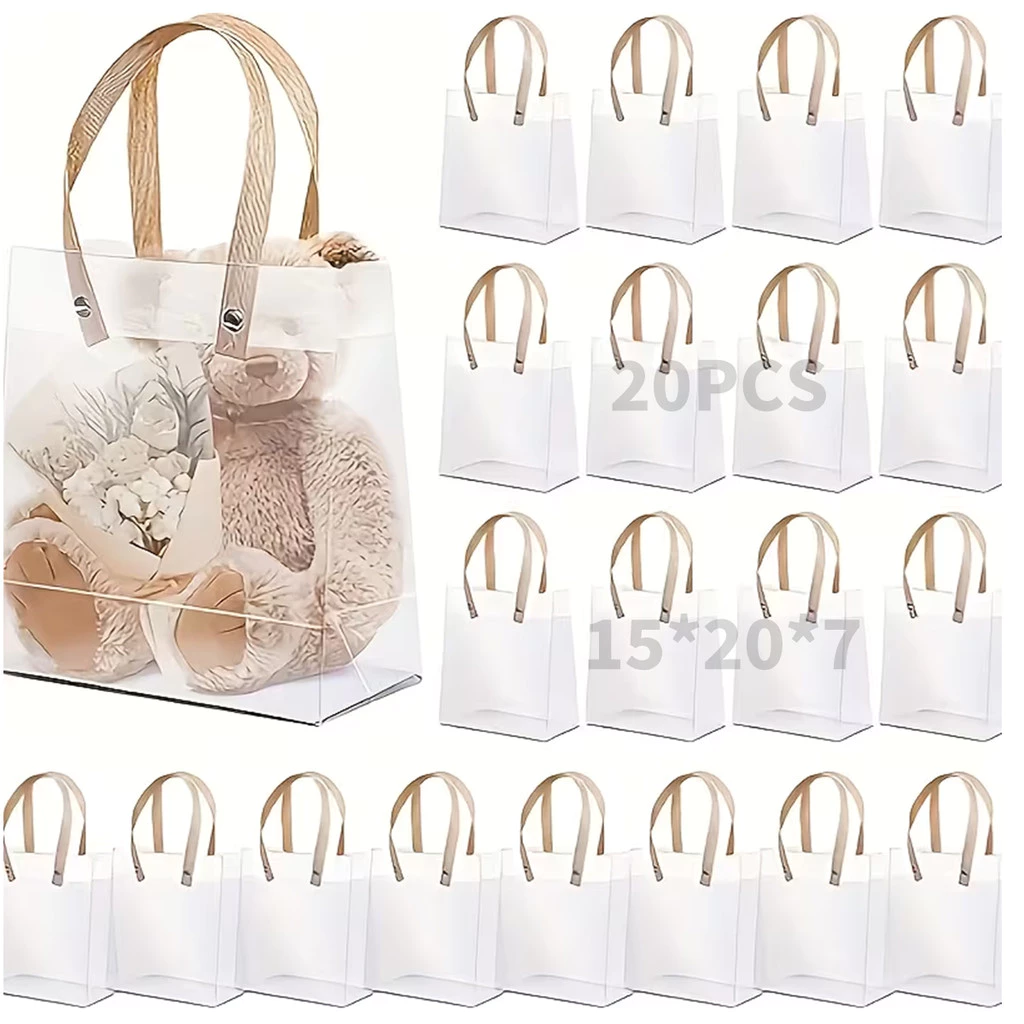 Kit 20 Bolsa Sacola Transparente Fosca C/ Alça 14x16 15x20 20x20 cm Para Presente E Lembrancinha