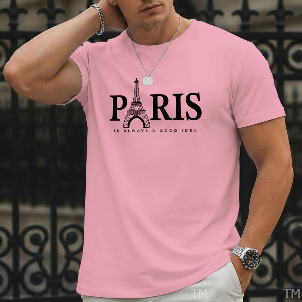 Camiseta Básica Casual Masculina Estampada Paris Torre Street Malha Respirável Academia