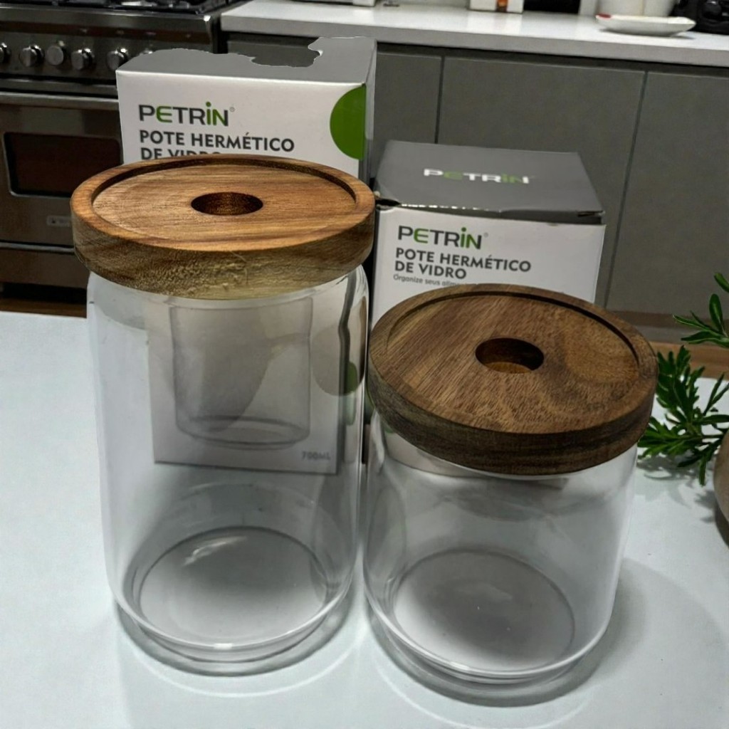 Kit 2 Potes de Vidro Herméticos Organizadores 700ml + 500ml | Tampa com Vedação
