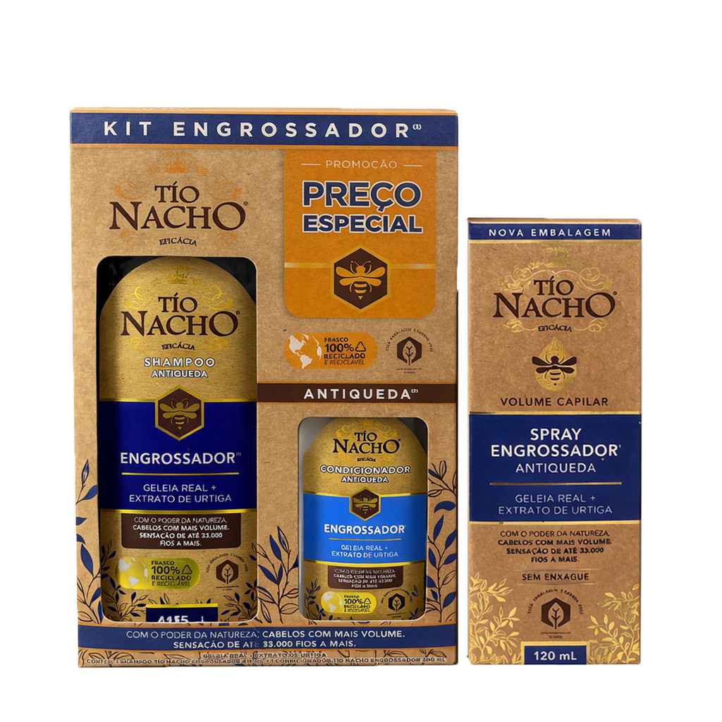 KIT TIO NACHO ENGROSSADOR SH 415ML+ COND 200ML + SPRAY ENGROSSADOR 120ML