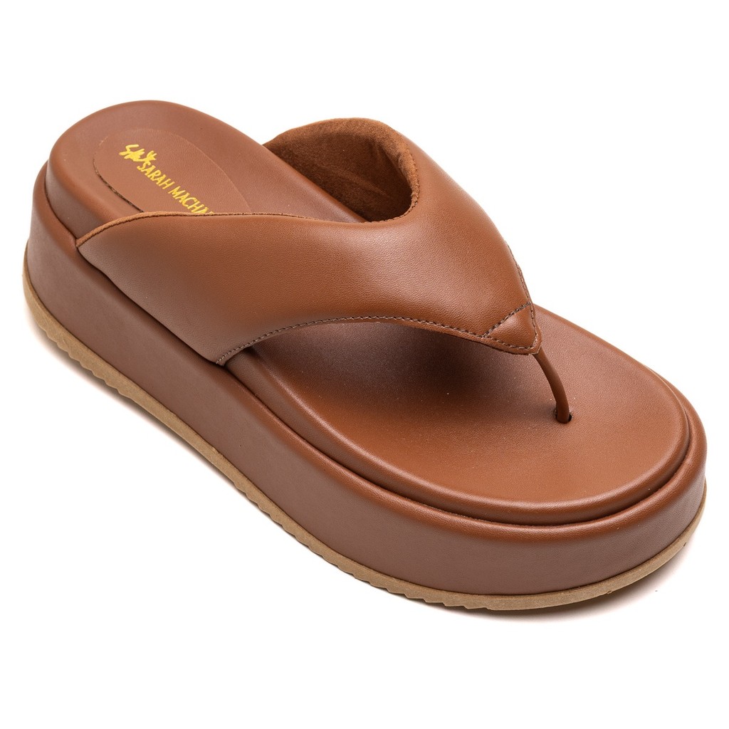 Sandália feminina papete de dedo flatform confortável macia asa delta estilosa forro espumado marrom branco preto