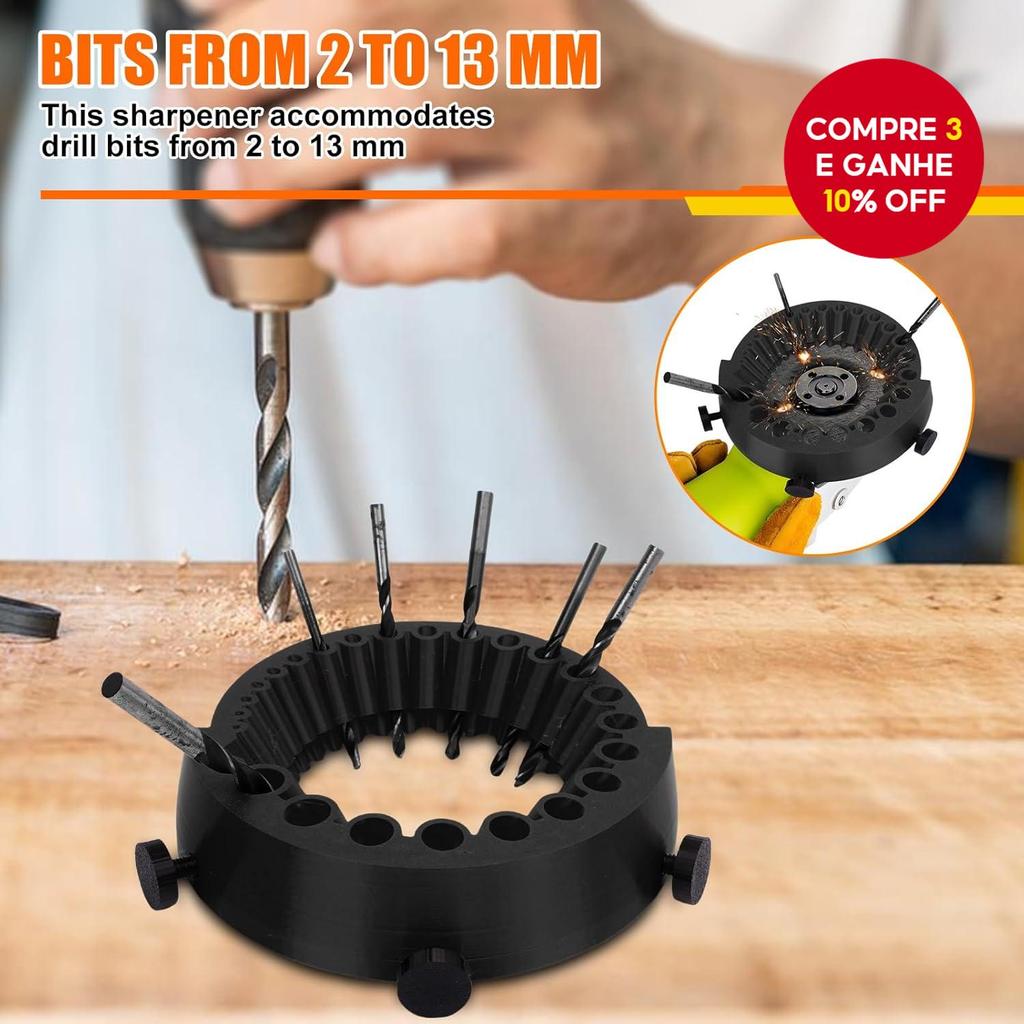  Afiador de Brocas para Furadeira, Adaptador Portátil, Versatilidade Engenheirada, Brocas de Torção, 3-13mm, Ferramenta