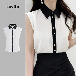 Lovito Blusa Elegante Lisa Com Blocos De Cores Para Verão/primavera Para Mulheres L132ED542 em Oferta na Shopee