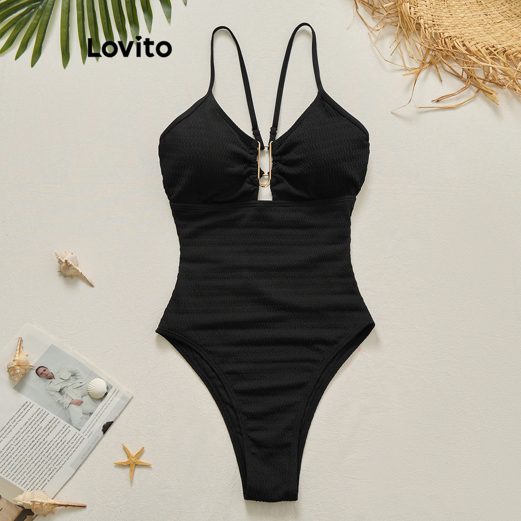 Lovito Sexy One Pieces Metal Recortado Verão/Primavera Uma Peça Para Mulheres LBL20675 em Oferta na Shopee
