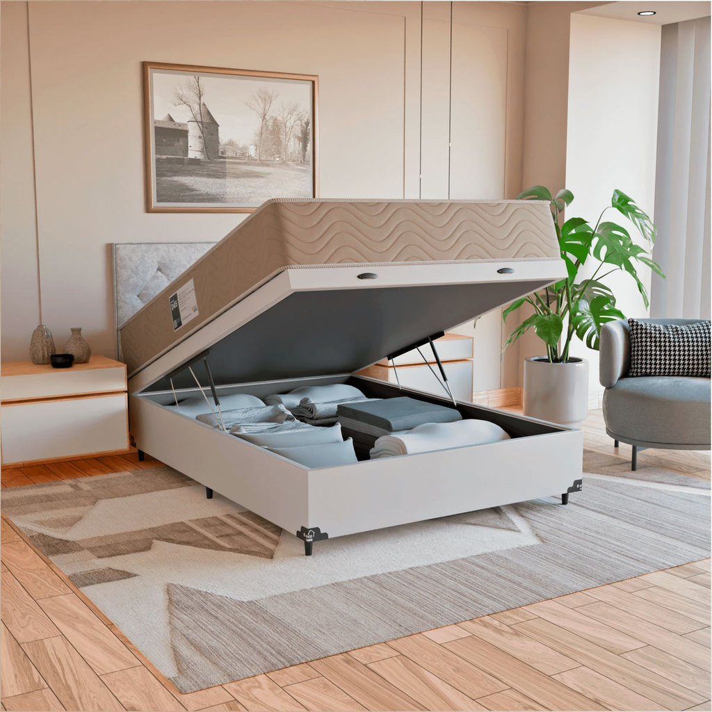 Cama Box Baú Casal + Colchão Ortopédico Prime D45 138x188cm