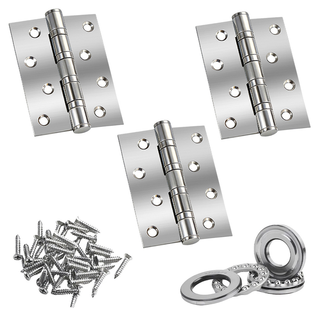 Kit de Dobradiça para Porta de Madeira com 3 unidades 3,9 polegadas  Dobradiças Inox 304 Escovado