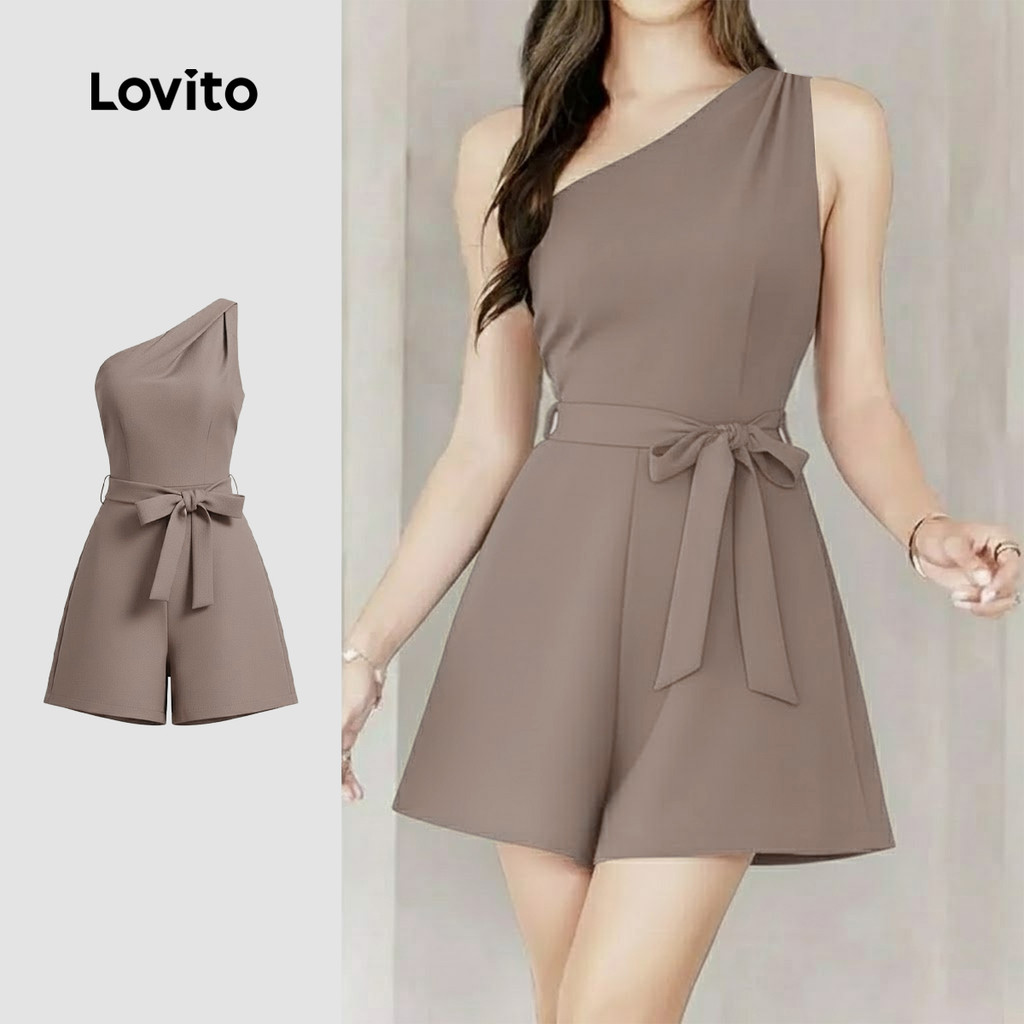 Lovito  Macacão Casual Assimétrico Amarrar Primavera/verão Khaki para Mulheres L171ED252 em Oferta na Shopee