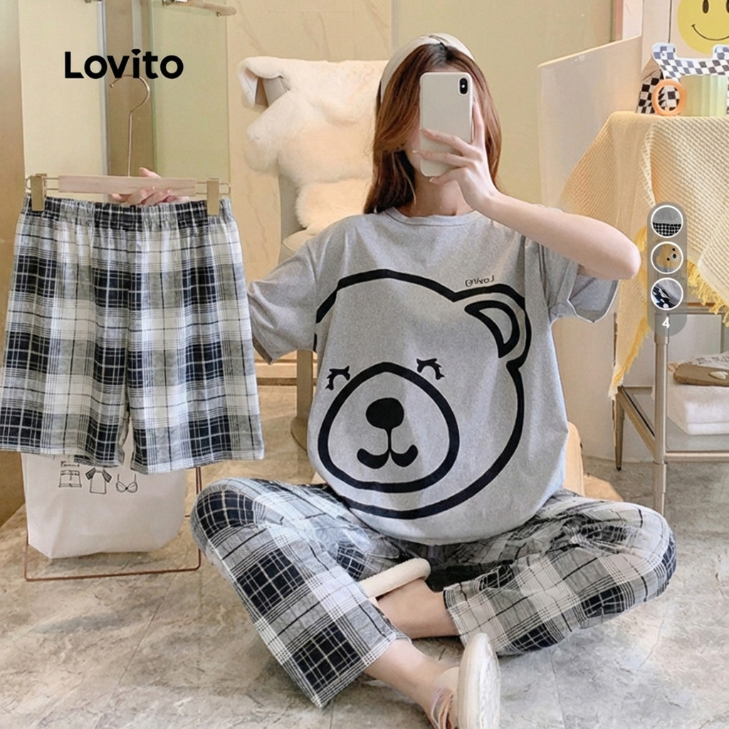 Lovito Conjunto De Pijama Casual De 3 Peças Com Estampa De Nuvens Estudantes Primavera/verão Para Mulheres LNE130068 em Oferta na Shopee