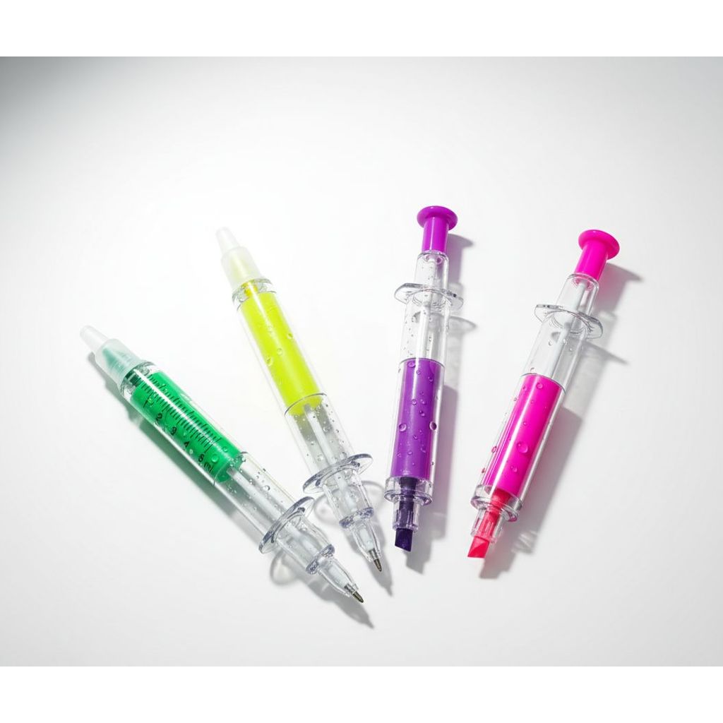 Kit 6 Marca Texto e Caneta Seringa Colorido Enfermagem