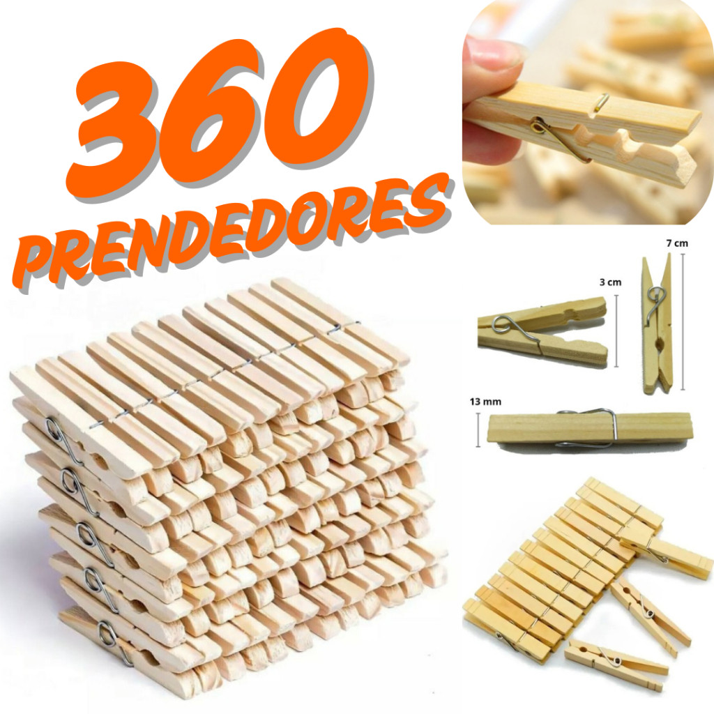 Prendedor de Roupa de Madeira KIT 60/120/180/360 Prendedores de Madeira Super Reforçados  ENVIO FULL