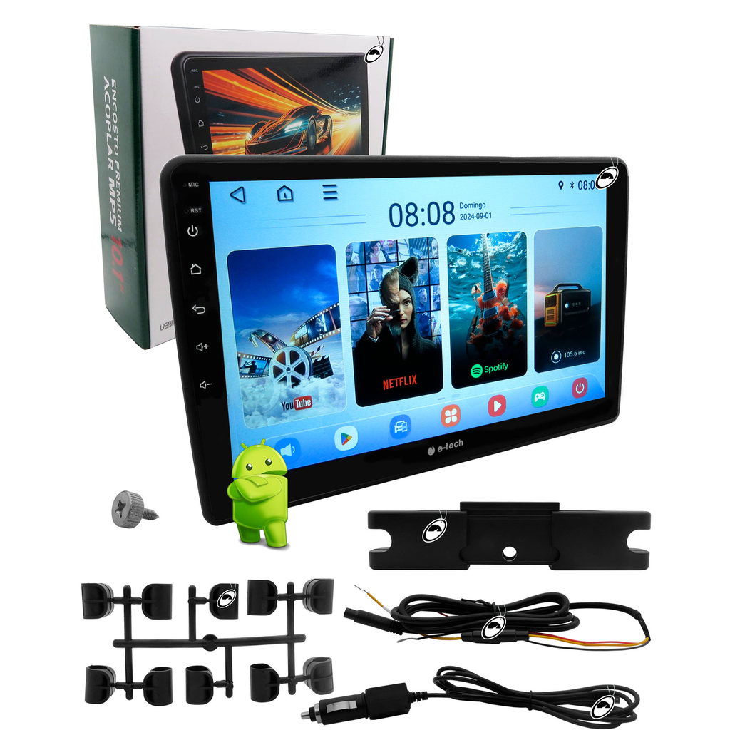 Encosto Monitor de Acoplar 10" Android com Android Auto e CarPlay USB E-Tech