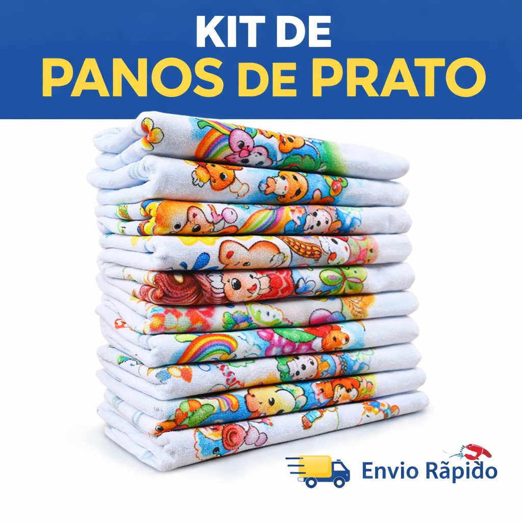 Kit Panos De Prato Para Cozinha Pia Bainha Copa Estampado Grande Com 5 e 10 Peças