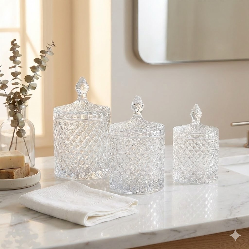 Potiches Cristal Wolff Trio Bomboniere Lavabo Home Decoração Mesa De Sala