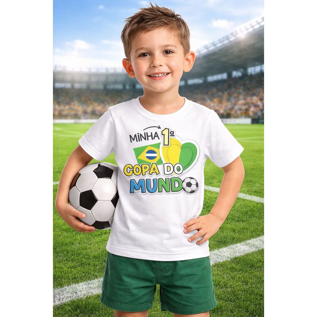 Camiseta Infantil Do Brasil Minha Primeira Copa Do Mundo 100% algodão