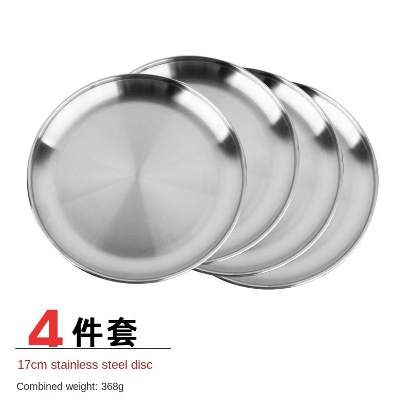 Conjunto de prato de jantar de aço inoxidável espesso, 4 unidades, piquenique, churrasco, prato redondo resistente ao ca