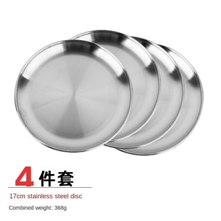 Conjunto de prato de jantar de aço inoxidável espesso, 4 unidades, piquenique, churrasco, prato redondo resistente ao ca