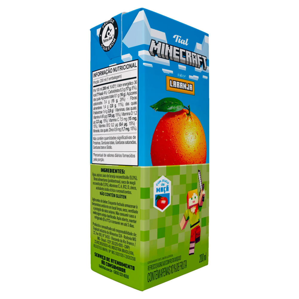 Suco Tial Minecraft Sabor Laranja 200ml