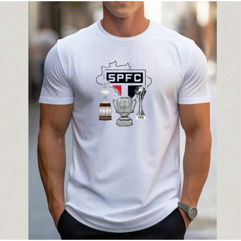 Camiseta Masculina São Paulo Futebol 100%  Algodão Campeão Copa Do Brasil Libertadores E Mundial