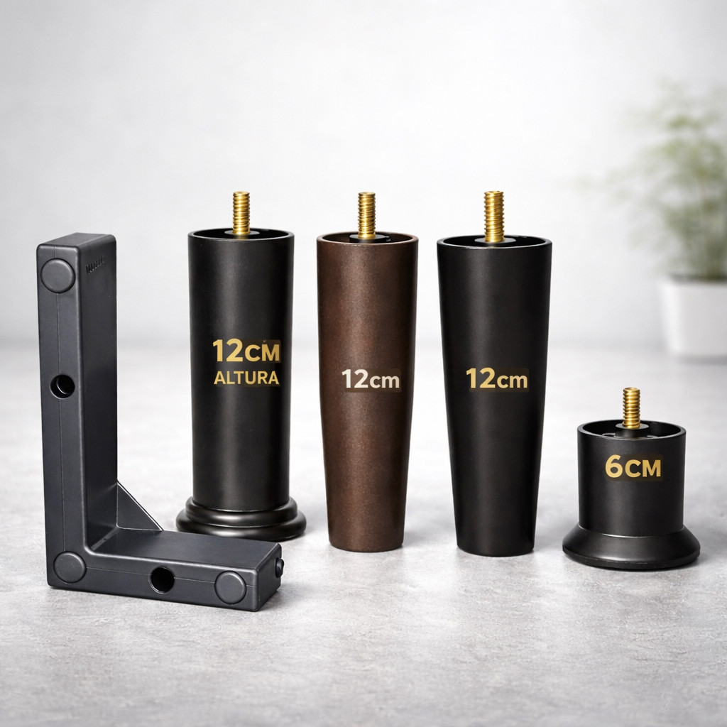 Pés Cama Box, Sofá, Puff Plastico PU Reforçado | 6cm ou 12cm | Kit 1 a 12 Peças | Preto/Marrom em Oferta na Shopee