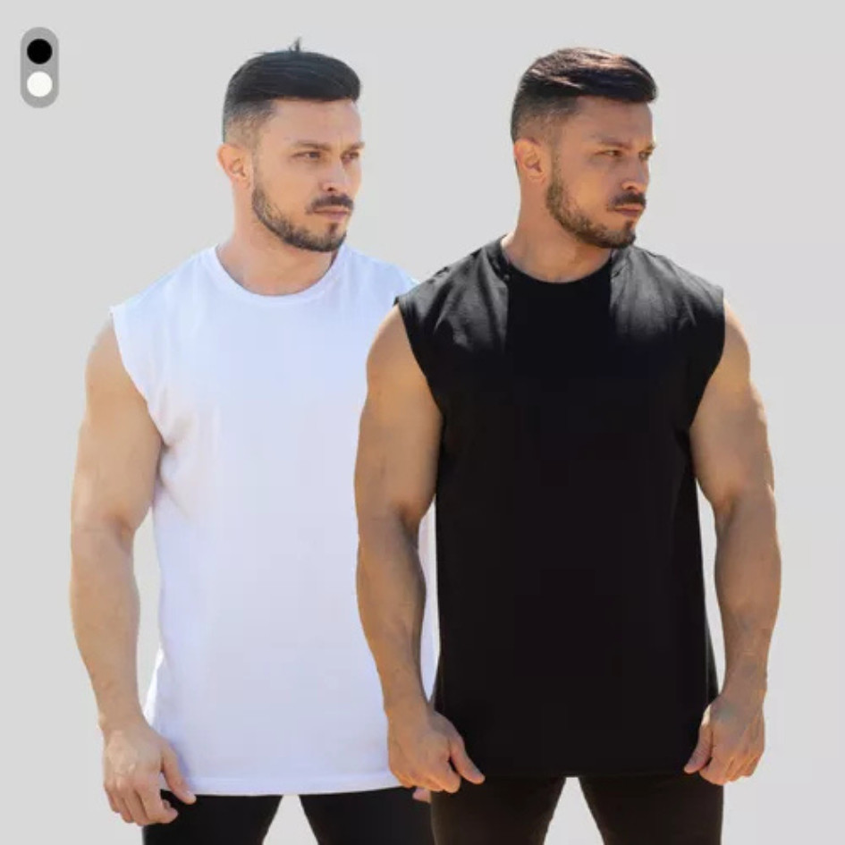 Kit 2 Regatas Masculina Oversized Básica Camiseta Longline Algodão Casual Treino Conforto Streetwear