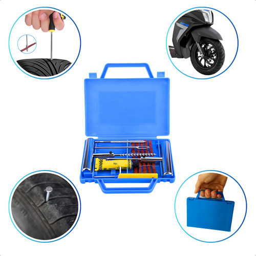 Kit Remendo Metal Reparo Macarrão Pneu Carro Moto com Maleta
