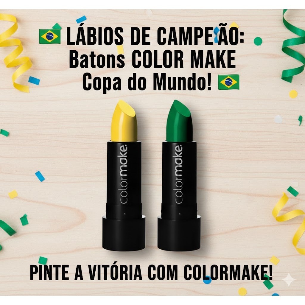 Kit 2 Batons Colormake Cremoso Verde e Amarelo Brasil Copa do mundo