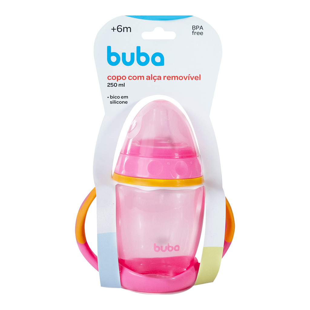 Copo de treinamento Buba com Alça Removível Rosa 250ml