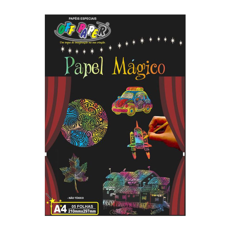 Papel magico com bastão A4 com 5 folhas Off Paper em Oferta na Shopee