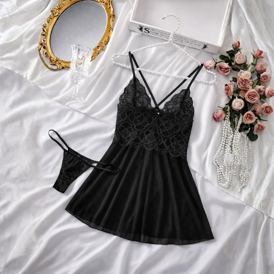 Camisola Calcinha Tule Lingerie Feminina Renda Vestido Sem Bojo Rendado Dia dos Namorados