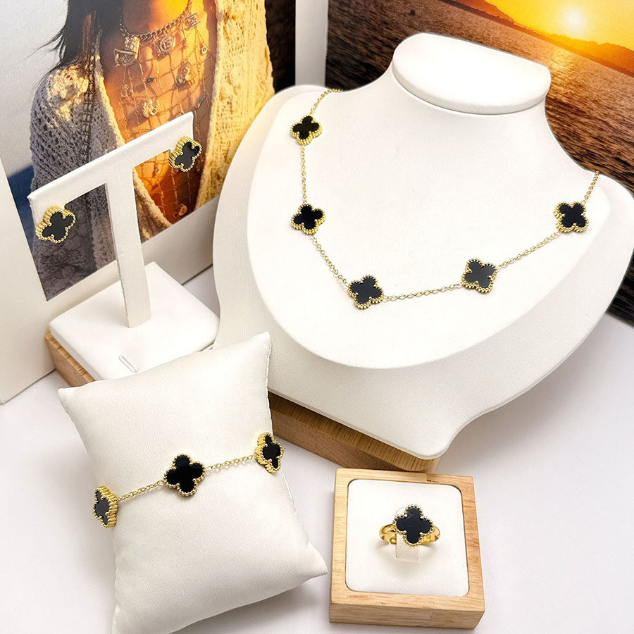 Conjunto Colar + Brinco Anel E Pulseira Formato Flor Formato Reforçado Em Aço Inox Anle Unicode em Oferta na Shopee