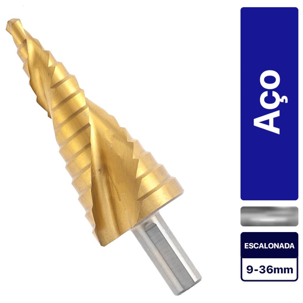 Broca escalonada aço rápido 9 a 36 mm - 723589 - MTX em Oferta na Shopee