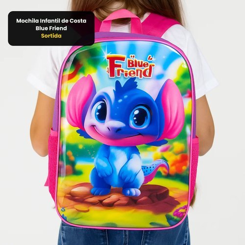 Mochila Infantil Costas Blue Friend Sortida Escolar Resistente e Confortavel