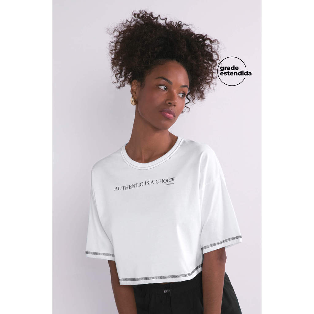 T-Shirt Feminina Cropped Marialícia Branco em Oferta na Shopee